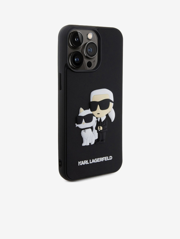 Karl Lagerfeld 3D Gummi Karl und Choupette Back Cover für iPhone 13 Pro Max Schwarz Karl Lagerfeld
