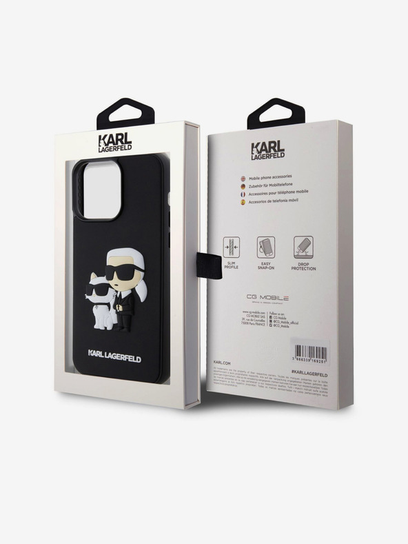 Karl Lagerfeld 3D Gummi Karl und Choupette Back Cover für iPhone 13 Pro Max Schwarz Karl Lagerfeld