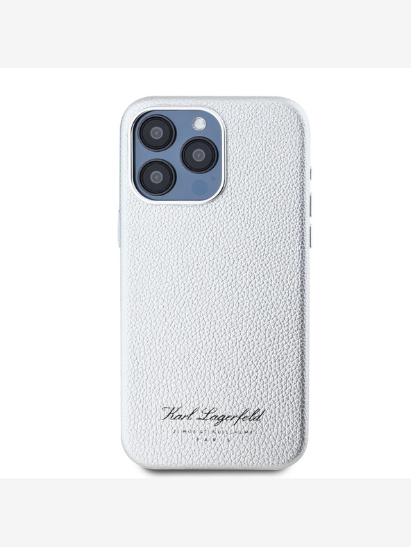 Karl Lagerfeld Genarbtes PU Hotel RSG Back Cover für iPhone 15 Pro Grau Karl Lagerfeld