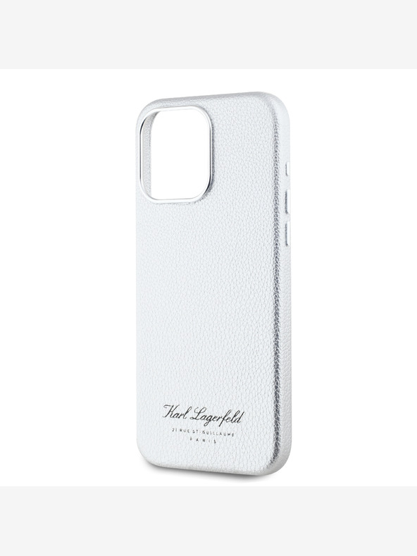 Karl Lagerfeld Genarbtes PU Hotel RSG Back Cover für iPhone 15 Pro Grau Karl Lagerfeld