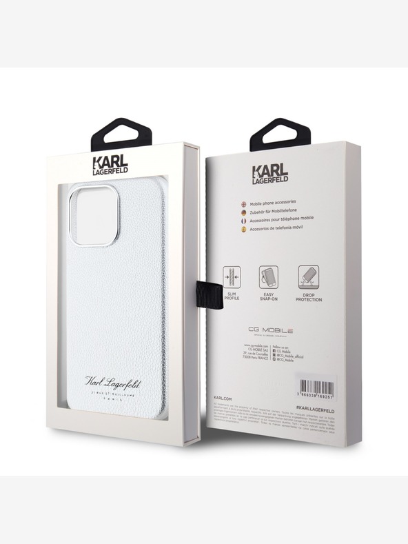 Karl Lagerfeld Genarbtes PU Hotel RSG Back Cover für iPhone 15 Pro Grau Karl Lagerfeld