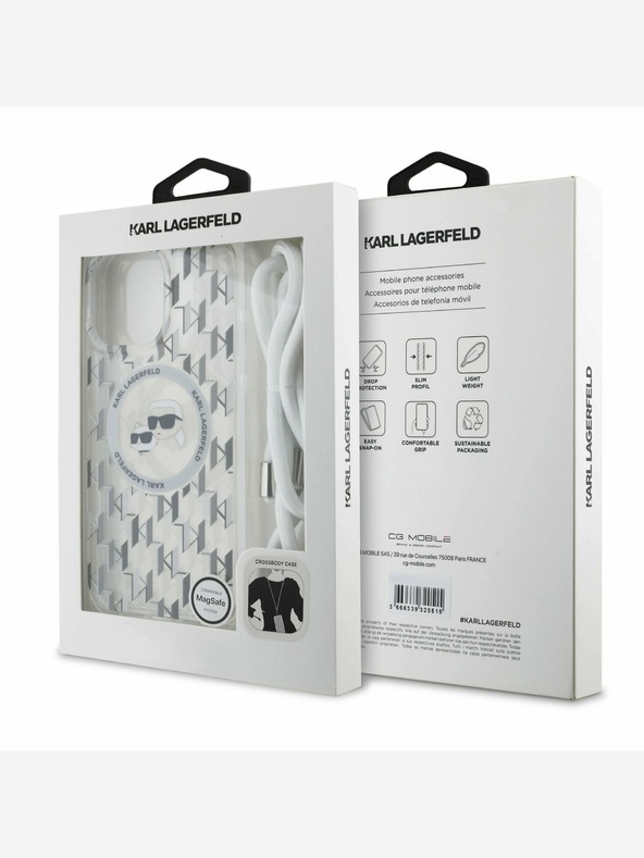 Karl Lagerfeld Karl Lagerfeld IML Monogram Crossbody K&CH Heads MagSafe Back Cover für iPhone 16 Pro Transparent