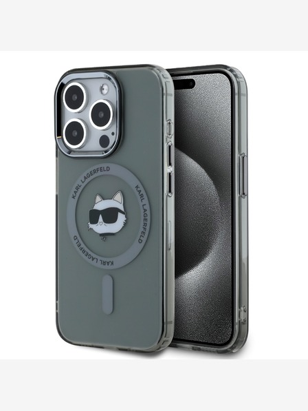 Karl Lagerfeld Karl Lagerfeld IML Choupette Head Metallrahmen MagSafe Back Cover für iPhone 15 Pro Schwarz