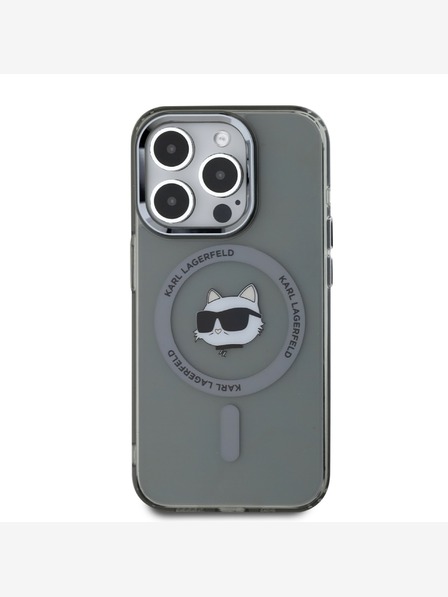 Karl Lagerfeld Karl Lagerfeld IML Choupette Head Metallrahmen MagSafe Back Cover für iPhone 15 Pro Schwarz