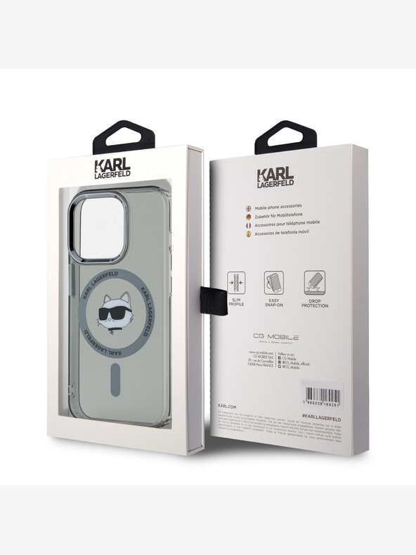 Karl Lagerfeld Karl Lagerfeld IML Choupette Head Metallrahmen MagSafe Back Cover für iPhone 15 Pro Max Schwarz