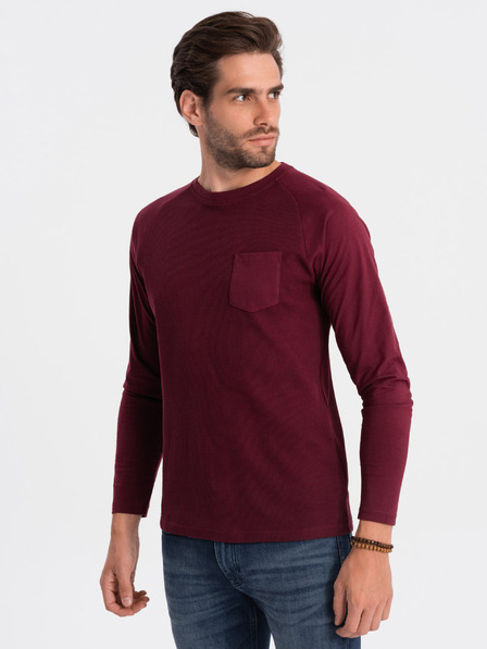 Ombre Clothing Burgunderrotes Herren-T-Shirt Basic mit Tasche Ombre Clothing