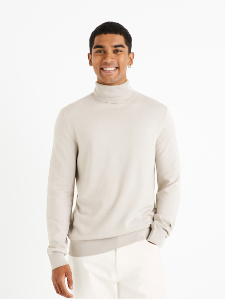 Celio Beigefarbener Herren-Rollkragenpullover Celio Cerouley