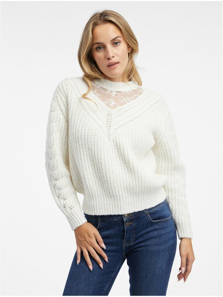 Orsay Cremefarbene Damen Strickjacke mit Spitze ORSAY