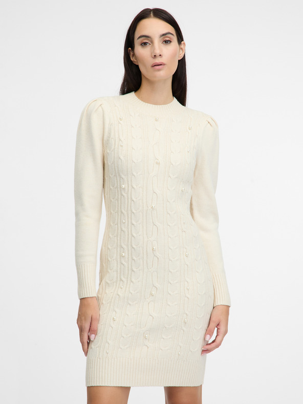Orsay Cremefarbenes Damen-Pulloverkleid ORSAY