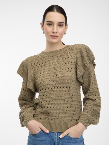 Orsay Khaki Damenpullover mit Rüschen ORSAY