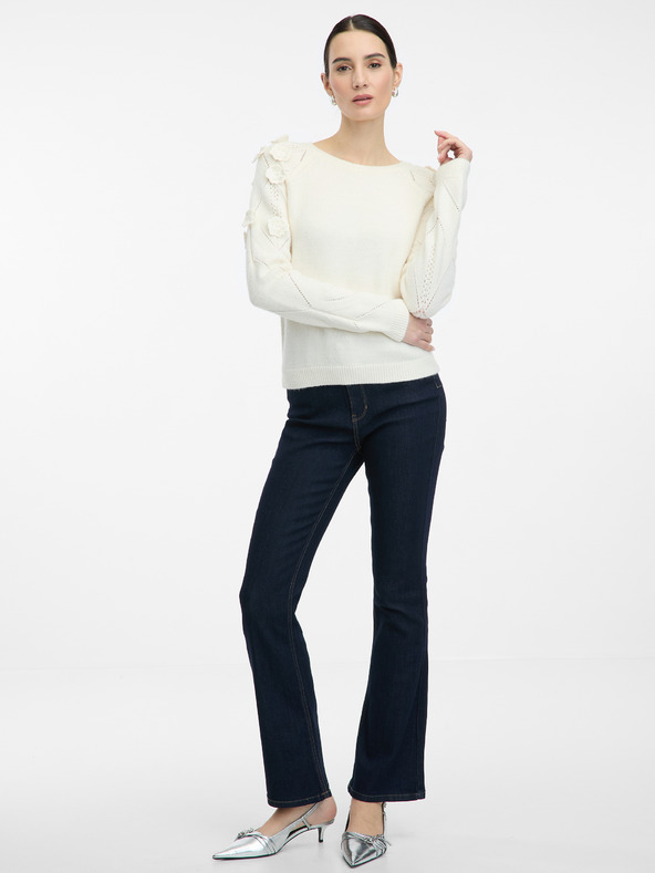 Orsay Cremefarbener Damenpullover mit Blumenapplikation ORSAY