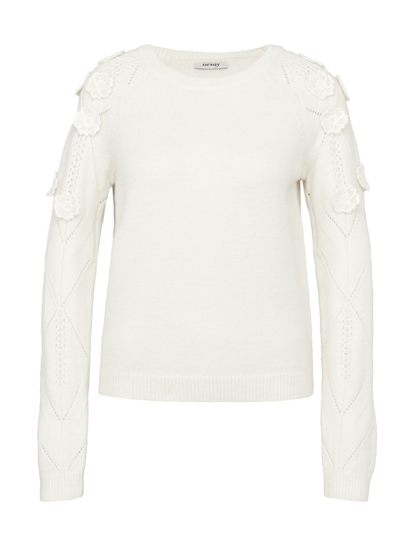 Orsay Cremefarbener Damenpullover mit Blumenapplikation ORSAY