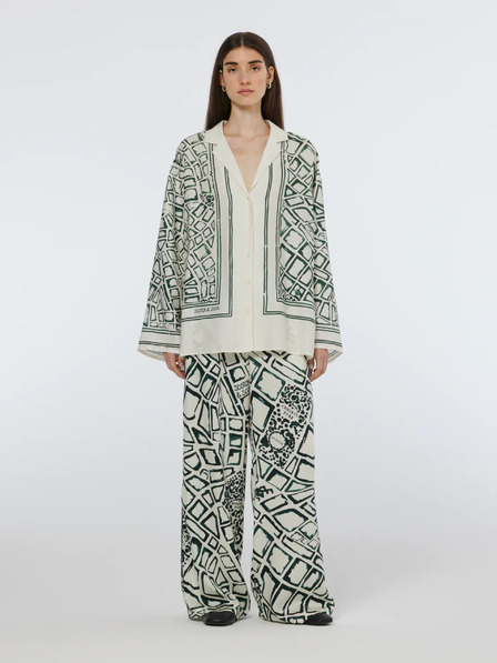 Scotch & Soda Grün- und cremefarbene gemusterte Damenhose mit weitem Bein Scotch & Soda