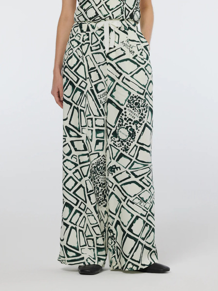Scotch & Soda Grün- und cremefarbene gemusterte Damenhose mit weitem Bein Scotch & Soda