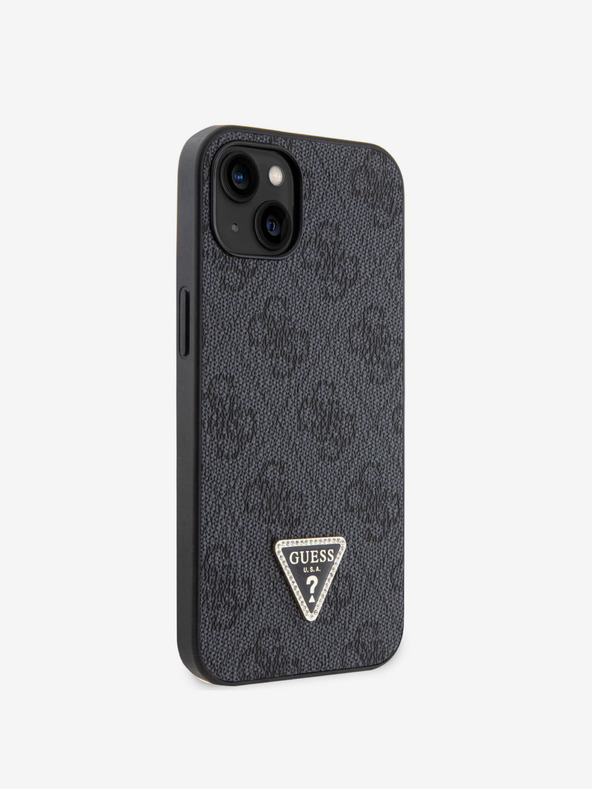 Guess Guess PU 4G Strass-Dreieck Metall-Logo-Rückseite für iPhone 15 Schwarz