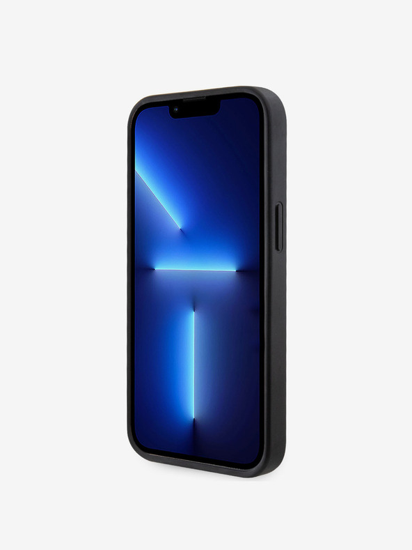 Guess Guess PU 4G Strass-Dreieck Metall-Logo-Rückseite für iPhone 15 Schwarz