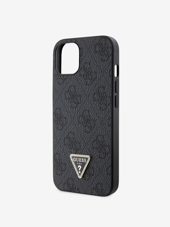 Guess Guess PU 4G Strass-Dreieck Metall-Logo-Rückseite für iPhone 15 Schwarz