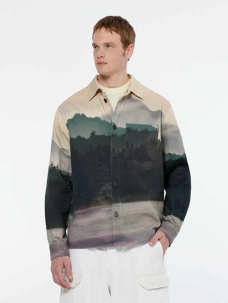 Scotch & Soda Beige und grün gemusterte Herren-Hemdjacke Scotch & Soda