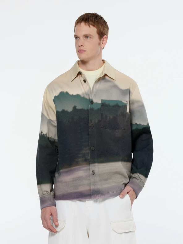 Scotch & Soda Beige und grün gemusterte Herren-Hemdjacke Scotch & Soda