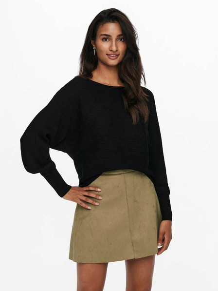 ONLY Schwarzer gerippter Damenpullover mit Fledermausärmeln ONLY Adaline