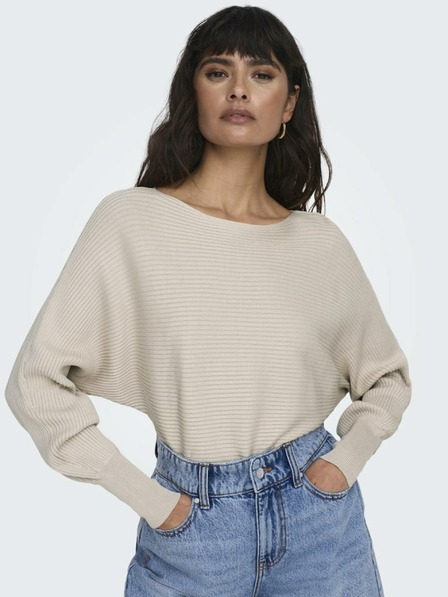 ONLY Beigefarbener gerippter Damenpullover mit Fledermausärmeln ONLY Adaline
