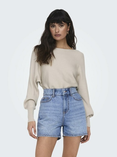 ONLY Beigefarbener gerippter Damenpullover mit Fledermausärmeln ONLY Adaline