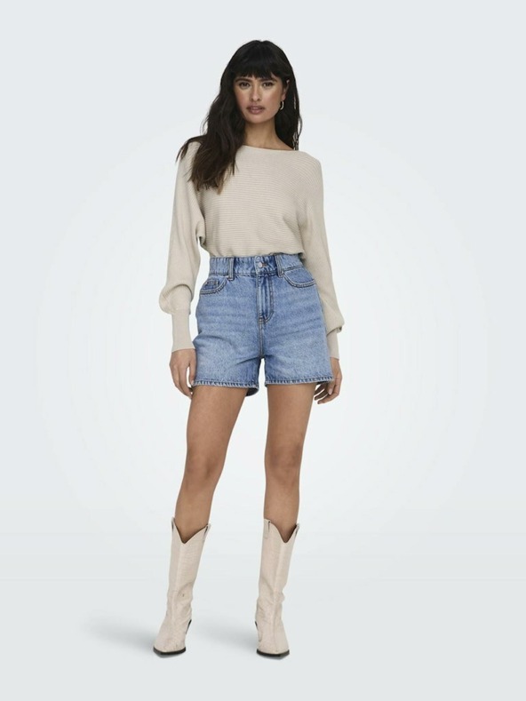 ONLY Beigefarbener gerippter Damenpullover mit Fledermausärmeln ONLY Adaline