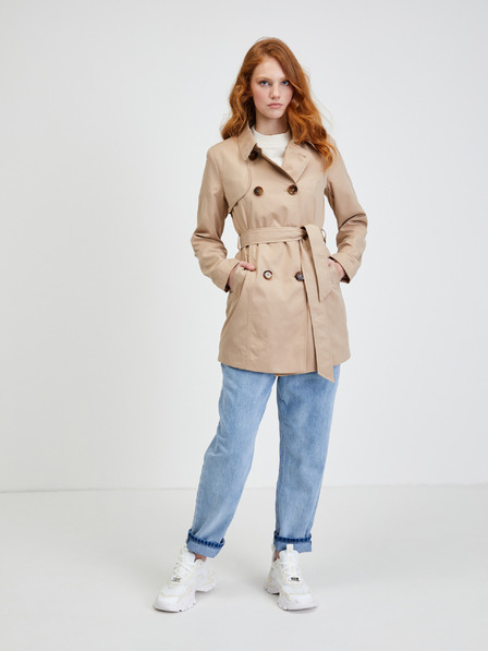 ONLY Beigefarbener kurzer Trenchcoat mit Krawatte ONLY Valerie