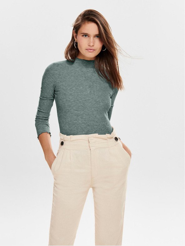 ONLY Grünes geripptes Damen-T-Shirt ONLY Emma