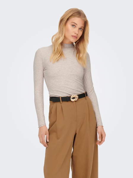 ONLY Beigefarbenes geripptes ONLY Emma T-Shirt für Damen