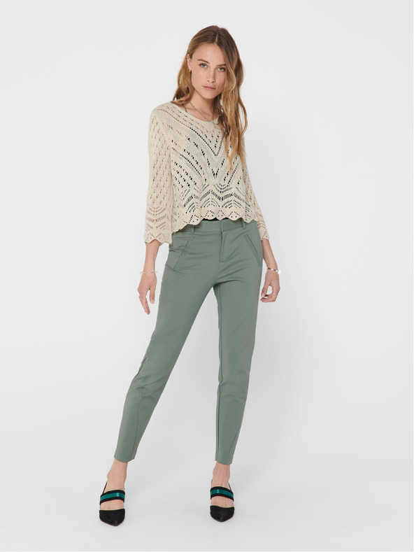 Jacqueline de Yong Cremefarbenes gemustertes Crop-Top 3/4-Arm-Pullover JDY Neu