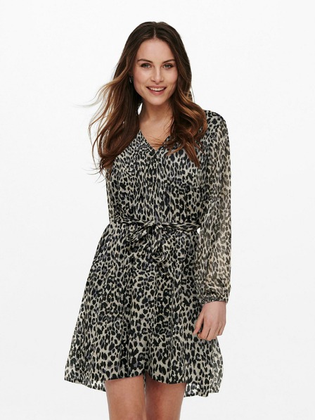 ONLY Beige-schwarzes gemustertes Damen-Kleid ONLY Cera