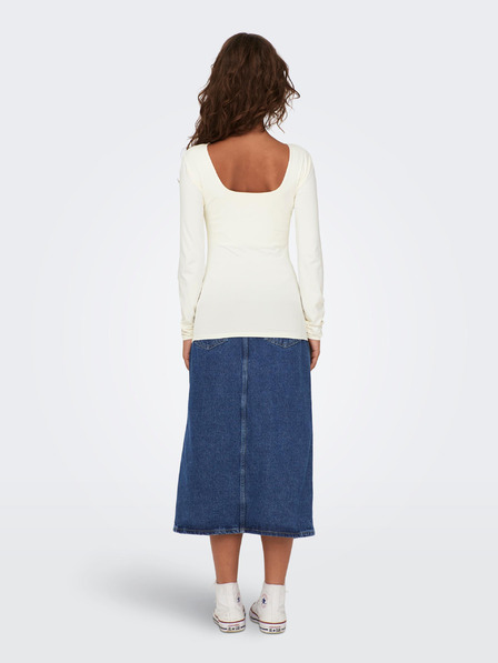 ONLY Cremefarbenes Damen-Basic-T-Shirt mit langen Ärmeln ONLY Lea