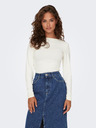 ONLY Cremefarbenes Damen-Basic-T-Shirt mit langen Ärmeln ONLY Lea