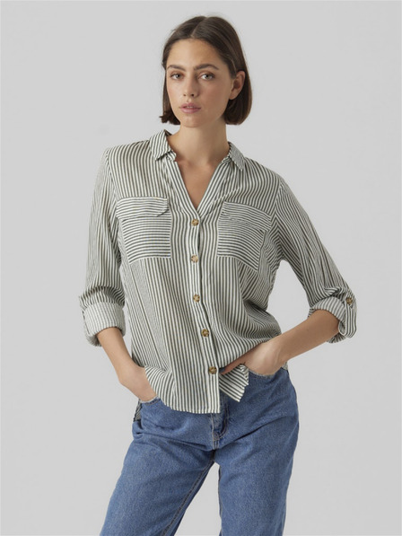 Vero Moda Weiß und grün gestreifte Damenbluse Vero Moda BUMPY