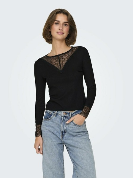 Jacqueline de Yong Schwarzes Damen T-Shirt mit Spitze JDY Roxy