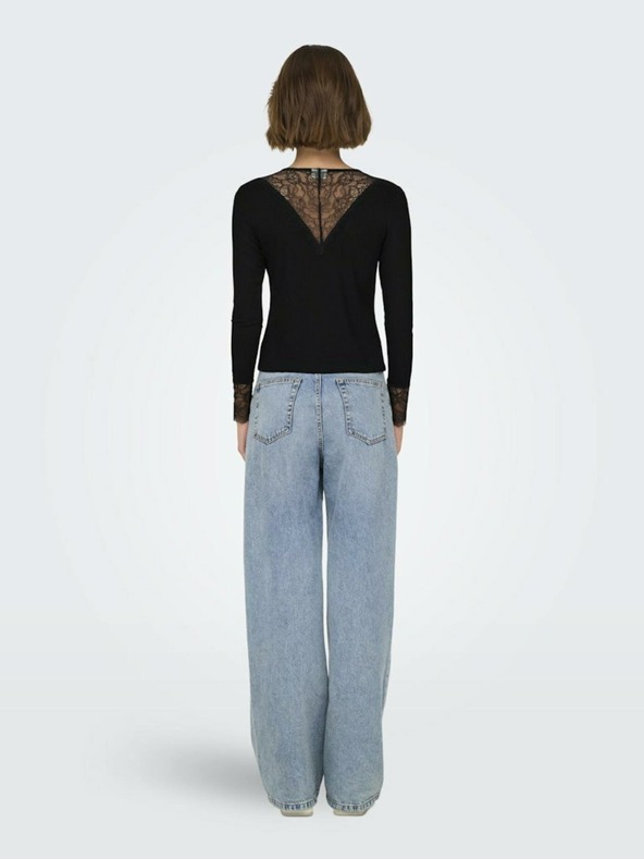 Jacqueline de Yong Schwarzes Damen T-Shirt mit Spitze JDY Roxy