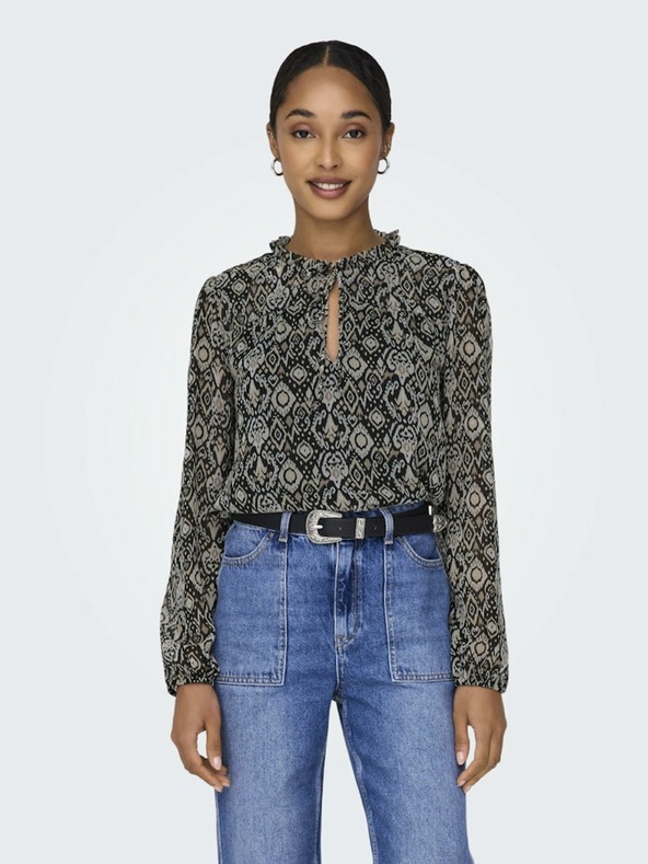 ONLY Beige und schwarz gemusterte Damenbluse ONLY Ditsy