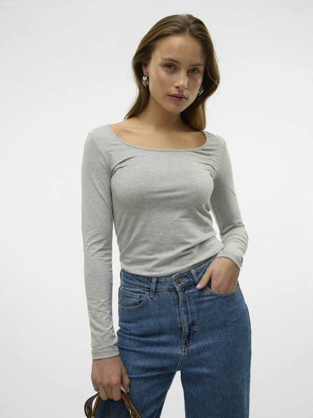 Vero Moda Grau gestreiftes Basic-Langarmshirt VERO MODA Maxi-Shirt