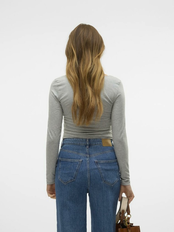 Vero Moda Grau gestreiftes Basic-Langarmshirt VERO MODA Maxi-Shirt