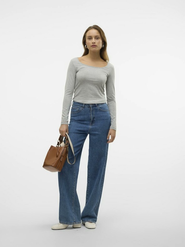 Vero Moda Grau gestreiftes Basic-Langarmshirt VERO MODA Maxi-Shirt