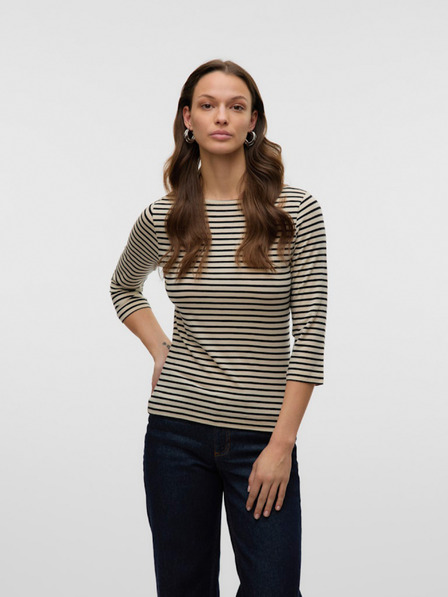 AWARE by VERO MODA Beigefarbenes gestreiftes Damenshirt AWARE by VERO MODA Fiona