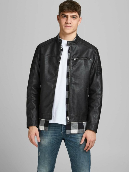 Jack & Jones Schwarze Lederjacke Jack & Jones Rocky