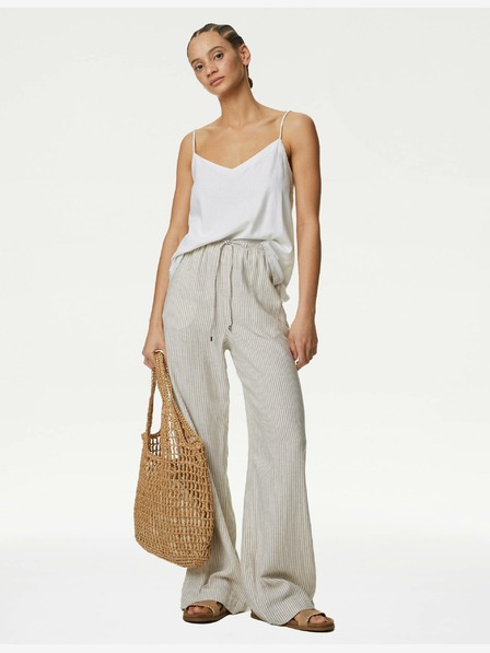 Marks & Spencer Marks & Spencer Hose mit weitem Bein und hohem Leinenanteil off-white