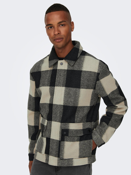 ONLY & SONS Grau-schwarzes Herren ONLY & SONS Connor Hemdjacke mit Karomuster