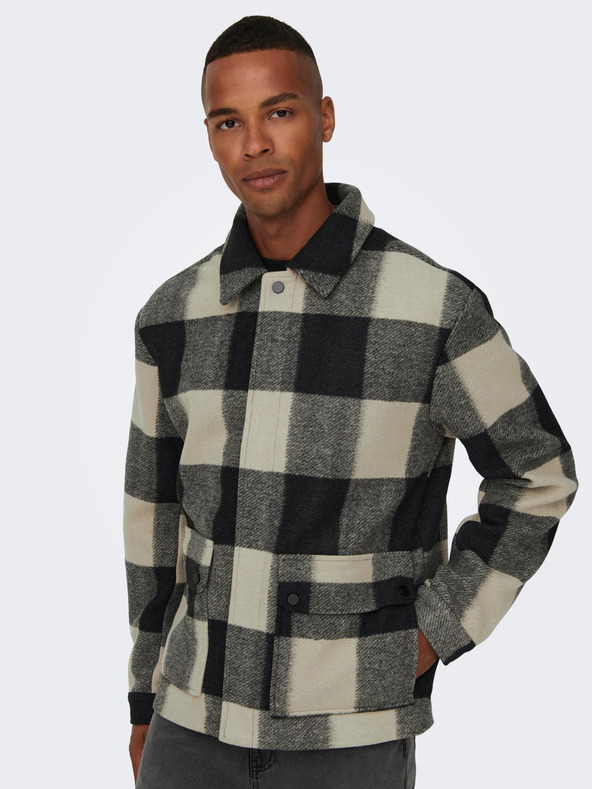 ONLY & SONS Grau-schwarzes Herren ONLY & SONS Connor Hemdjacke mit Karomuster