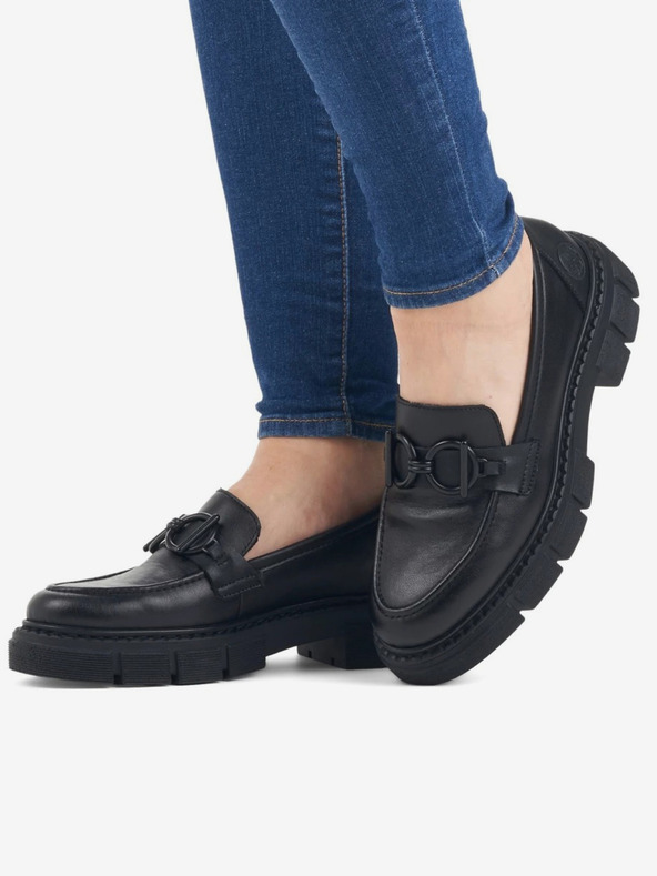 Rieker Schwarz Damen Leder Loafers Rieker