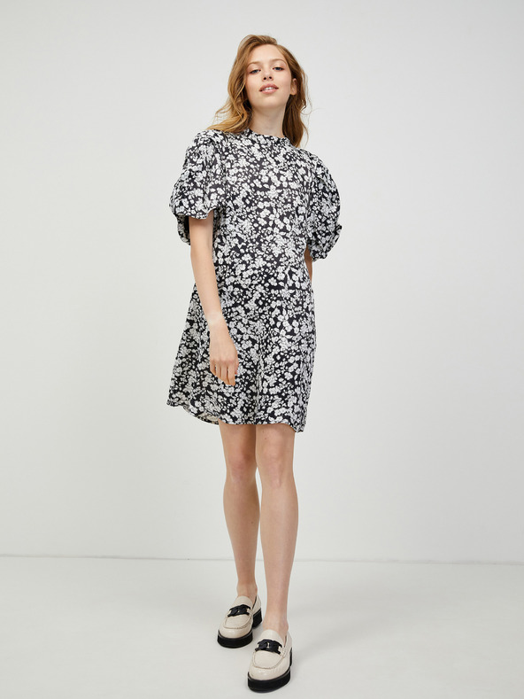 Vero Moda Weißes und schwarzes geblümtes Kleid mit Ballonärmeln VERO MODA Lydia