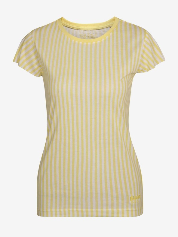 NAX Gelbes gestreiftes Damen-T-Shirt NAX HUDERA