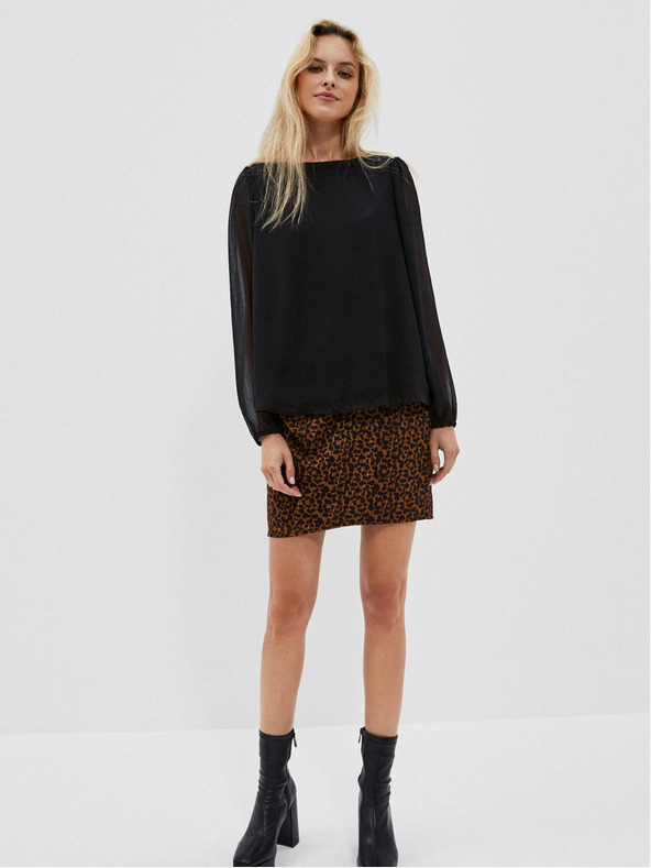 Moodo Schwarze Damenbluse mit Rüschenärmeln Moodo